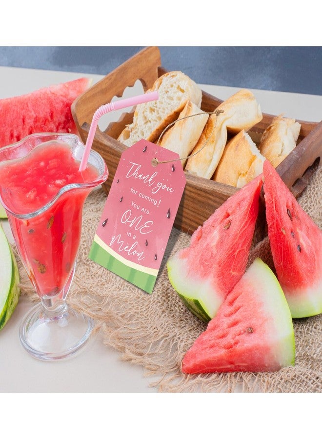 Aukolass 50PCS Watermelon Thank You Tags, Thanks a Melon Gift Tag with String for Summer Watermelon First Birthday, Sweet Fruit Present Labels for One in a Melon Party Favors (Melon Style) - Image 4